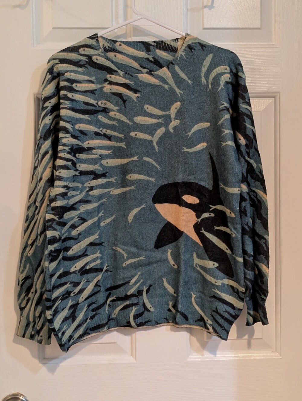 SHEIN Blue Whale & Fish Graphic Crewneck Sweater